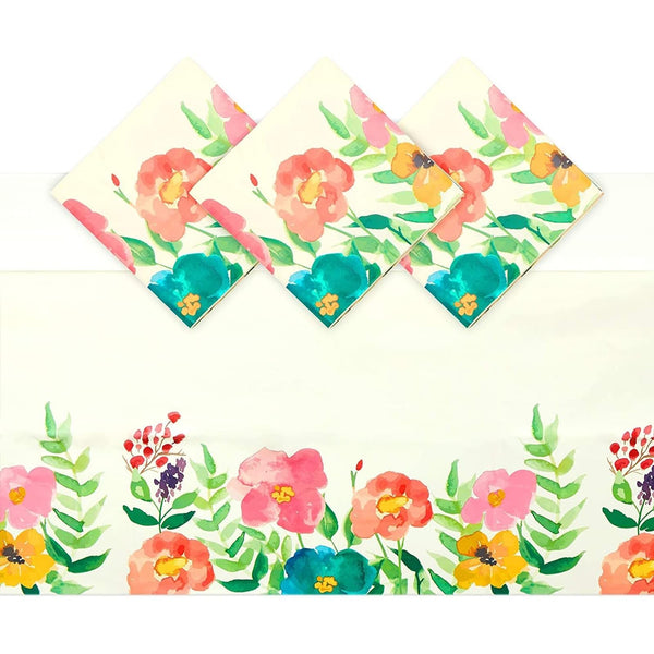 Sparkle and Bash Watercolor Plastic Tablecloth - 54 x 108 in, 3-Pack, Multicolor Rectangular - Disposable Floral Tablecloth for Weddings, Birthdays, & Tea Parties - Baby Showers - image 1