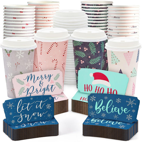 Sparkle and Bash To Go Coffee Cups with Lids - 48-Count, 16-Oz, Multicolor, Disposable Paper - Coffee Sleeves Included & Travel Cups - image 1