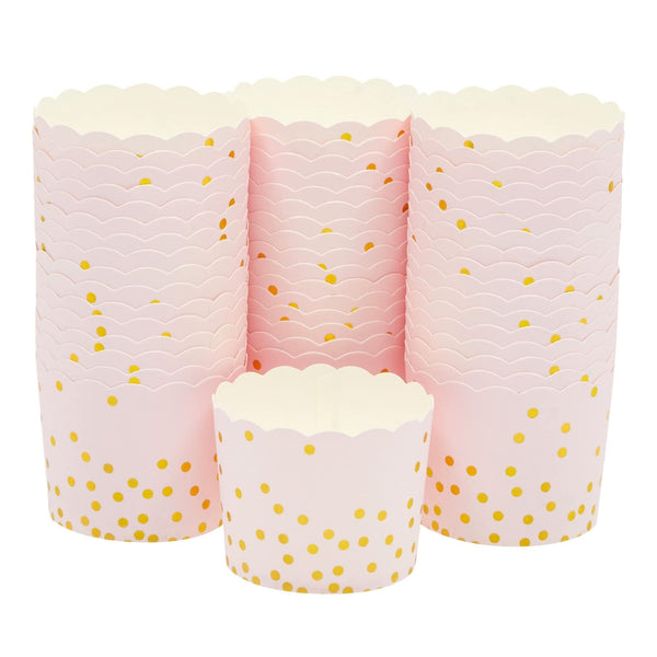 Sparkle and Bash Tulip Cupcake Liners - Pink & Gold Baking Cups - Baby Shower Snack Cups - Birthday Cupcake Wrappers - Pack of 50, 2.2 In Dia - image 1