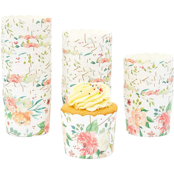 Sparkle and Bash Baking Cups Floral Watercolor Cupcake Liners - 2.75 x 2.75 x 2.19 In, 50 Pack - Flower Muffin Liners & Floral Baking Cups for Bridal & Baby Showers - Garden Tea Party Favors - image 1