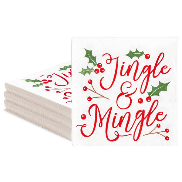 Sparkle and Bash 50 Pack Jingle & Mingle Christmas Cocktail Napkins, 5x5 inch Paper Napkins for Xmas Winter Season Holiday Party Supplies - image 1