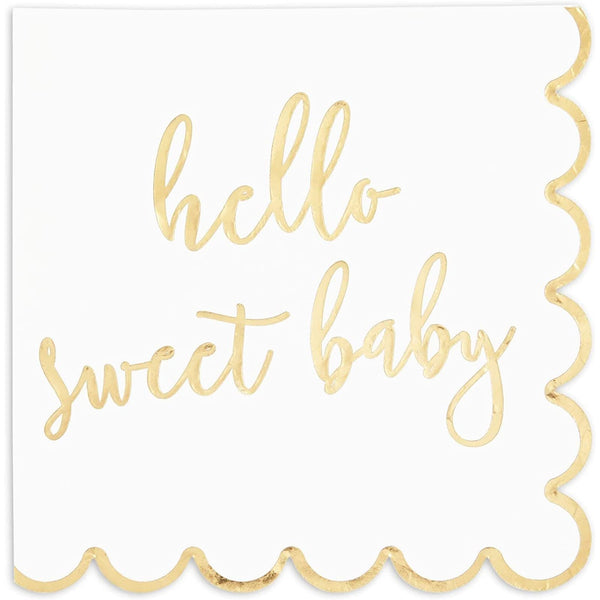 50 Pack Scalloped Hello Sweet Baby Napkins for Baby Shower Decorations (6.3 In) - image 1