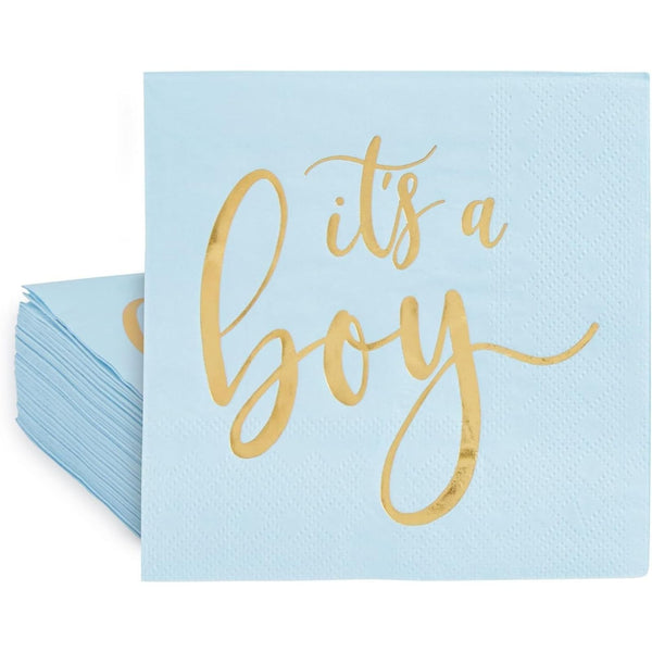 Sparkle and Bash It's a Boy Napkins - 5 x 5 In, Pack of 50, Blue & Gold Foil, 3-Ply - Cocktail Napkins for Baby Boy Shower Decorations & Baby Shower Decorations - image 1