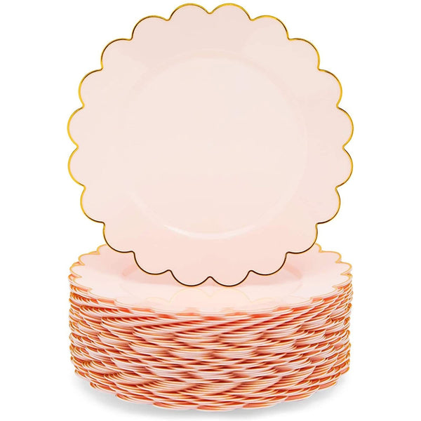 Sparkle and Bash Pink Plastic Plates for Party, 50-Pack - 9 in Pink & Gold Glossy Scalloped Edge - Disposable Heavy-Duty Fancy Plates for Birthday & Baby Shower - image 1