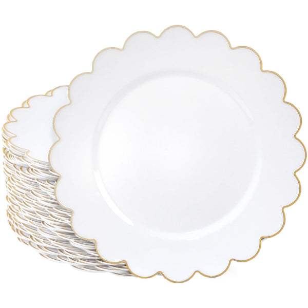 Sparkle and Bash Bridal Shower Plates - 9 in, White Plastic, 50 Pack, Gold Scalloped Edge - Disposable Plates for Weddings - Baby Showers & Tea Parties - Decorative Scalloped Serveware - image 1