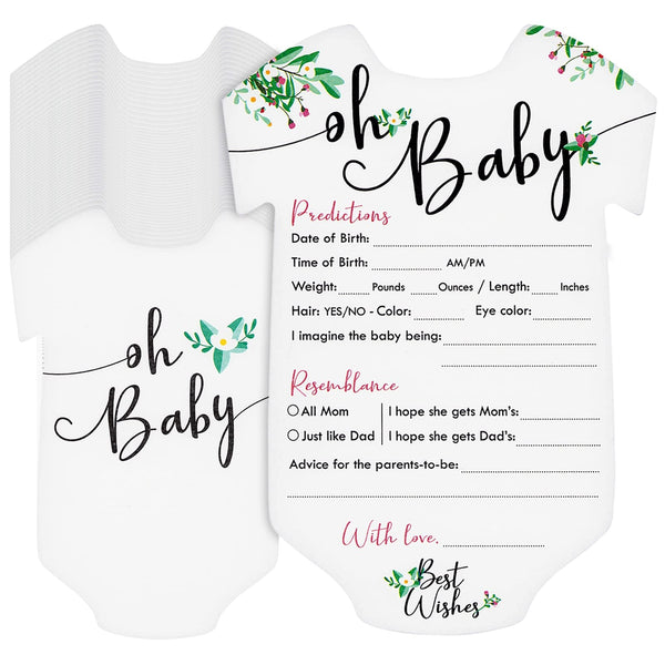 Sparkle and Bash Baby Prediction Cards - 5 x 7 in, Pack of 50, Black White Pink Floral - Baby Shower Predictions & Advice Cards for Parents-to-Be - image 1