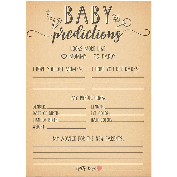 Sparkle and Bash Baby Shower Game Prediction & Advice Cards - 50-Pack 5 x 7 In Brown Modern - Gender Reveal Party Activity - Prediction Sheets & Shower Favors - image 1