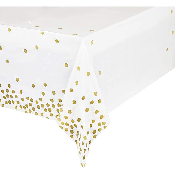 Sparkle and Bash Gold Polka Dot Tablecloth - Durable Disposable Plastic Table Cover - Glitter Confetti Design for Party Decorations - Versatile Wedding & Birthday Tablecloths - 54 x 108 in, Pack of 6 - image 1