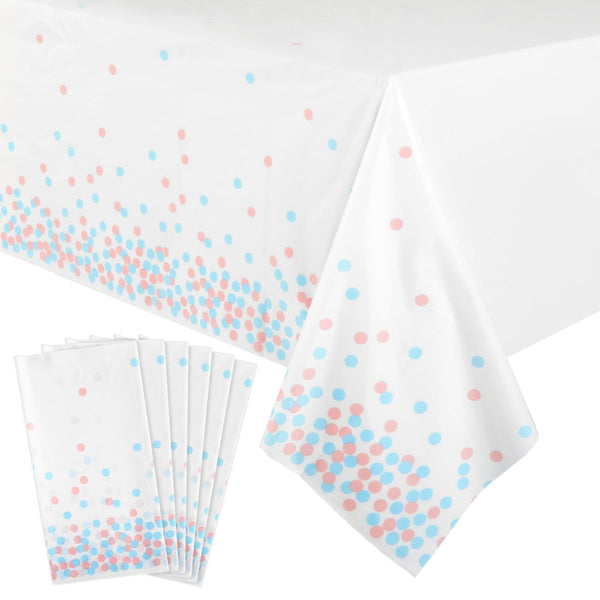 Sparkle and Bash Pink & Blue Confetti Table Cover - 54 x 108 in, 6-Pack, Plastic - Party Tablecloth for Gender Reveal & Baby Shower - Disposable Rectangle Tablecloth - image 1