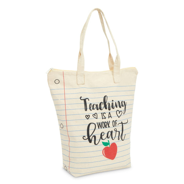 Sparkle and Bash Canvas Tote Bag - 14.5 x 15 x 6 In, Beige - Teacher Appreciation Tote Bag Teaching Is a Work of Heart Design for Teacher Supplies - image 1