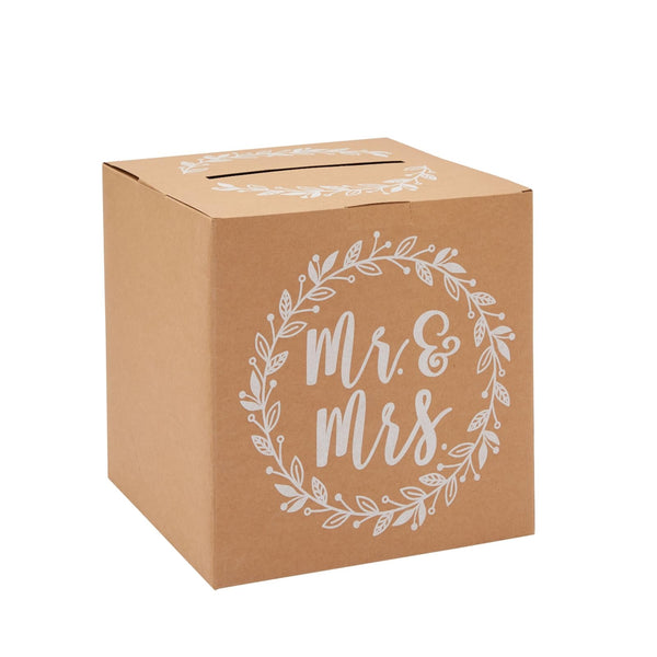 Sparkle and Bash Card Box for Wedding - 10 x 10 x 10 In, Brown Rustic Paper - Mr & Mrs Card Box for Reception - image 1