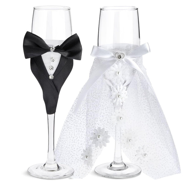 Sparkle and Bash Wedding Glasses for Bride & Groom - 2-Pc 8.75 In Flutes, Black & White, Modern - Champagne Toasting Flutes for Wedding Gifts for Newlyweds, Bridal Shower & Decor - image 1
