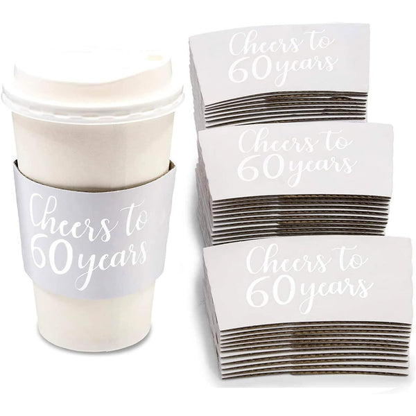 Sparkle and Bash 60th Birthday Insulated Disposable Hot Coffee Cup Sleeves - 50 Pack, Silver, 12-16 Oz - Party Favor Drink Holder & Disposable Anniversary Coffee Cups - image 1
