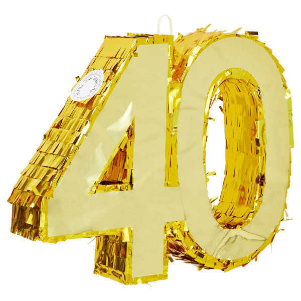 Sparkle and Bash Gold Foil Number 40 Pinata - Gold Foil Elegance for 40th Birthday Decorations - Easy-Fill Top Flap for Birthday Party - Hang & Centerpiece for Party Decor - Small - 16.5 x 3 x 13 in - image 1