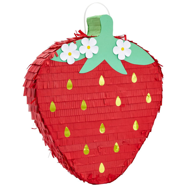 Sparkle and Bash Strawberry Pinata - 16.5 x 13 x 3 in, Pack of 1 for Fruit-Themed Party Decoration & Strawberry Decor - Easy-Fill Design & Party Toy - Floral Accents & Berry Pinata - image 1