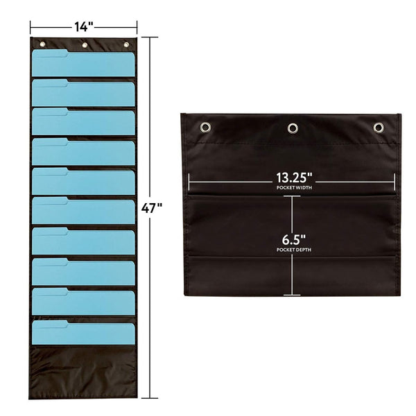 IMPRESA Deep File Pocket Chart - 47 x 14 in, Black - 2-Pack 20-Pocket Chart for Classroom Folders - Reinforced Grommets & Wall File Holder for Teachers - image 1