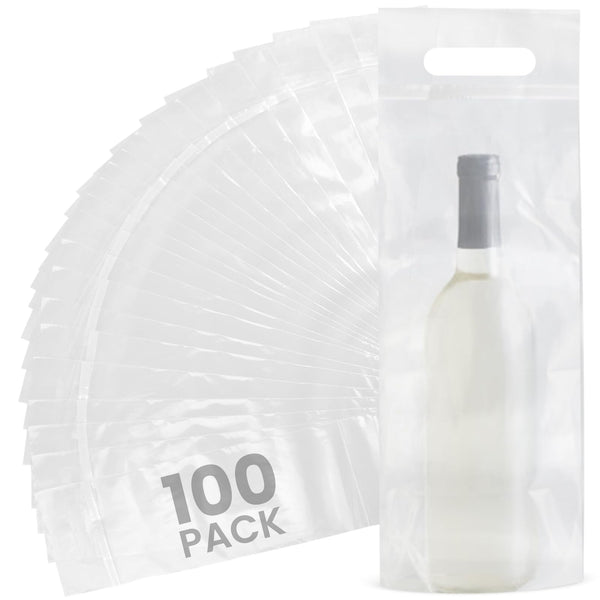 IMPRESA Clear Wine Bags - Pack of 100, Fits 25 Oz Bottles - Leak-Resistant Sealable Wine Bag - Durable Plastic Pouch with Handle - Tamper-Proof Seal for Secure Transport - image 1