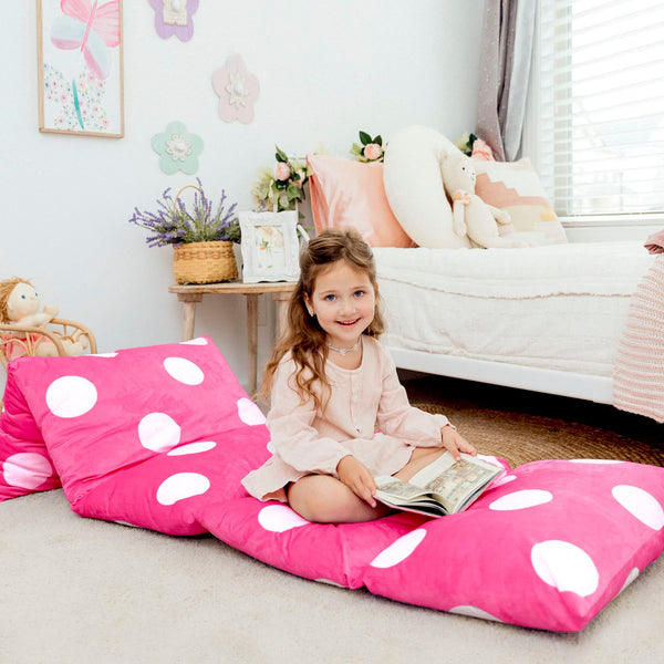 Butterfly Craze Floor Pillow Case - Transform into Lounger for Reading & TV Time - Convert to Guest Bed Comfort - Zippered, Machine Washable Cover for Floor Bed - Queen Size, Polka Hot Pink - image 1