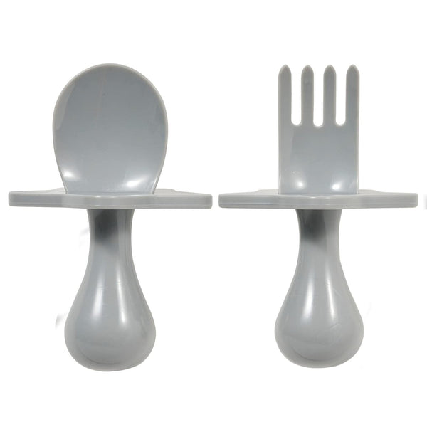 Elli&Nooli Silicone Spoons & Forks Set - 2-Piece, Gray - Ergonomic Self-Feeding for Toddler Utensil - Choke Barrier Stoppers for Baby Led Weaning - Dishwasher Safe Silicone for Baby Feeding Set - image 1