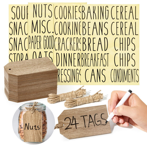 Talented Kitchen Wooden Hanging Tags - Kitchen & Home Organization - Canning Jar & Basket Tags - Wood Labels for Storage Bins - 4.33 x 2.5 in, Pack of 24, 40 Preprinted Labels, Natural Wood - image 1