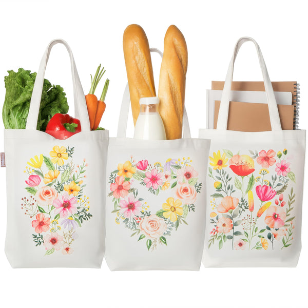 Talented Kitchen Canvas Tote Bags, Pack of 3 – Large-Capacity Reusable Shopping Bags with Magnetic-Snap Closure, 15" x 5.5" x 16", Ideal for Groceries, Daily Essentials, and Stylish Carryalls - image 1