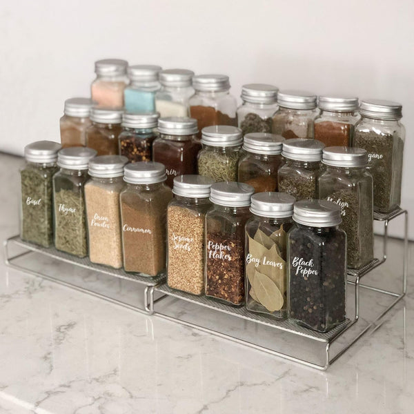 Talented Kitchen 3-Tier Stainless Steel Spice Rack - 24 Square 4oz Glass Jars, Dual Chalkboard & Printed Labels - Cabinet & Countertop Spice & Seasoning Organizer - Kitchen Organizer - image 1
