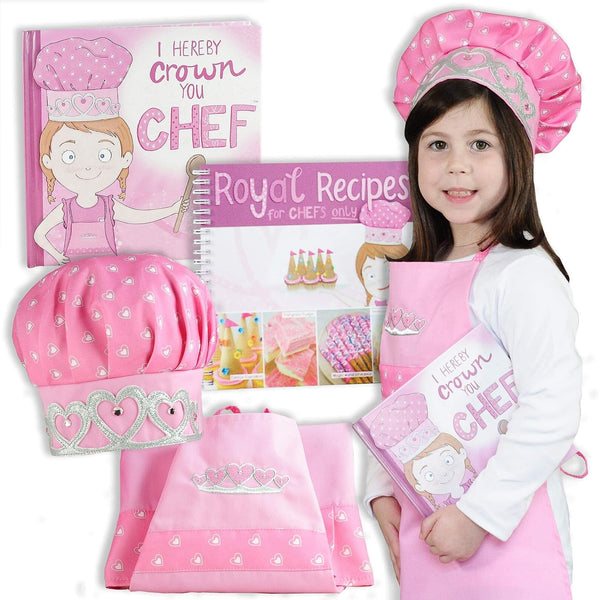 Tickle & Main Princess Apron & Chef Hat Set - Pink Embroidered Cotton, Ages 3-7 Year Old Girl - Princess Kids Apron & Hat for Little Girls - image 1