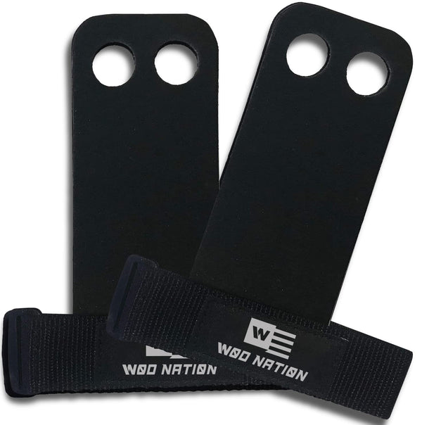 WOD Nation Gymnastic Bar Hand Protectors - Durable Leather & Pull Up Bar Workouts - Wrist Support & Kettlebell Training - Round Finger Holes & Gymnastic Ring Training - Small, Black - image 1