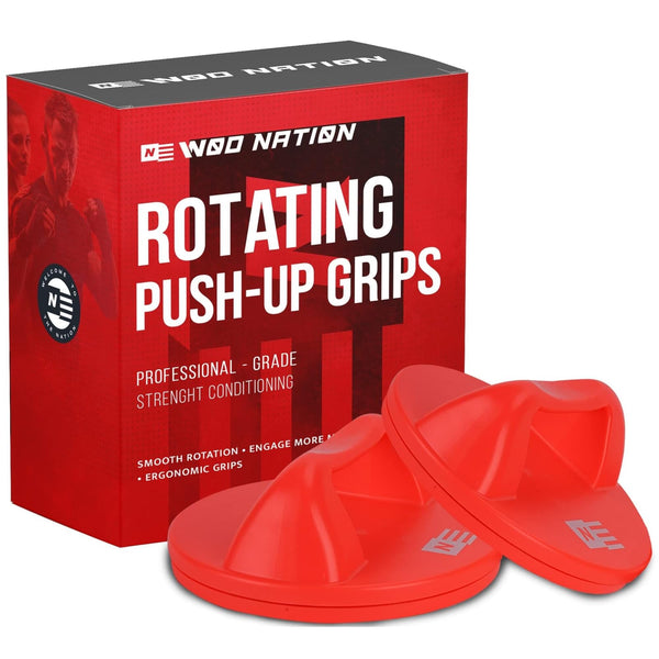 WOD Nation Rotating Push Up Bars - Rotating Push-Up Handles for Calisthenics & Strength Training - Pull Up Bar Accessory & Grip Strength Trainer - Compact Gym & Home Workout Equipment - Metal, Red - image 1