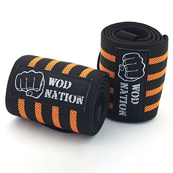 WOD Nation Wrist Wraps - Thumb Loop Weightlifting Straps - Stable Weight Lifting Wrist Support for Powerlifting - Breathable Polyester Blend for Strength Training - 18 Inch, Black & Orange - image 1