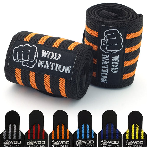 WOD Nation Wrist Wraps & Weight Lifting Straps - Powerlifting Wrist Support - Breathable Weightlifting Wraps - Gym Straps for Strength Training & Kettlebells - 24 in, Black/Orange - image 1