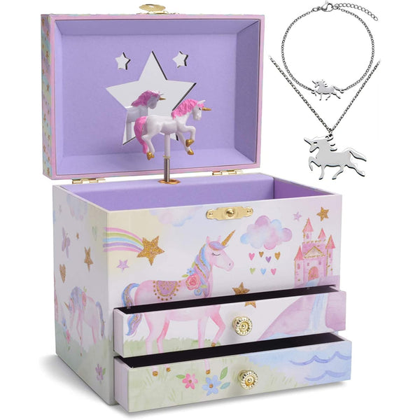 Jewelkeeper Unicorn Jewelry Box - Little Girls Jewelry Set - 3 Storage Compartments - Gift for Unicorn Themed Collectors - Music Box for Girls - The Beautiful Dreamer Tune - 7 x 4.5 x 6 inches - image 1