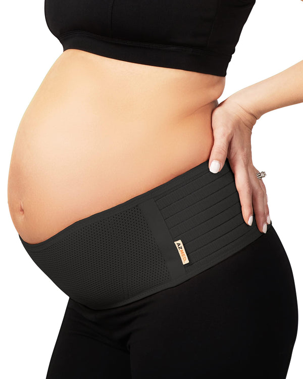 AZMED Maternity Belt Back Support - Adjustable Abdominal Binder for Pregnancy - Belly Band for Pelvic, Waist & Lower Back Comfort - Fits Up to 46 Inches - Black - image 1