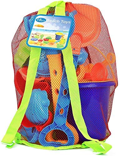 Click N' Play Beach Toys for Kids 3-10 - 18pc Sand Toys Including Sands Bucket for Kids with Sifter, Watering Can, Rake, 4 Hand Tools, 10 Sand Molds & Mesh Beach Toy Bag - Sandbox Toy for Toddlers - image 1