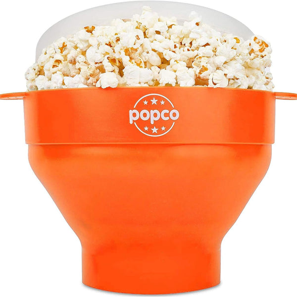 POPCO Popcorn Popper Microwave Collapsible - Large Microwave Popcorn Maker with Handles - Dishwasher Safe Silicone Pop Corn Bowl - Ideal for Quick Snacks - Orange C - image 1