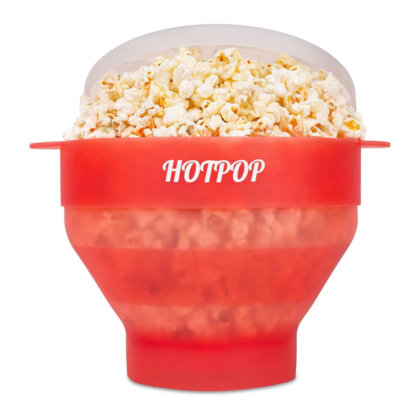 The Orginal HotPop Silicone Popcorn Maker - Microwave Popcorn Popper with Handles - Collapsible Bowl, Heat-Resistant, Easy to Clean, Ideal for Family Movie Nights, 15-Cup Capacity - Transparent Red - image 1