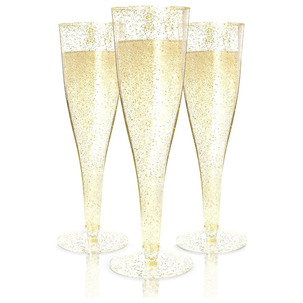 Prestee 100 Gold Plastic Champagne Flutes - 4.5 oz Disposable Champagne Glasses for Toasting at Weddings, Mimosas, Cocktails, Great Gatsby Party Decorations, and Events - image 1