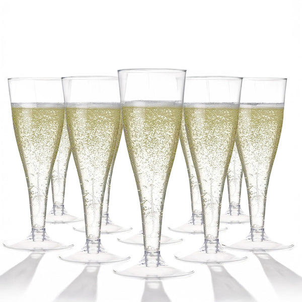 Prestee 100 Pack Clear Plastic Champagne Flutes - 4.5 oz Durable Disposable Champagne Glasses for Parties, Weddings, Toasting and Large Celebrations - Elegant Wine Glasses Stemware for Easy Cleanup - image 1