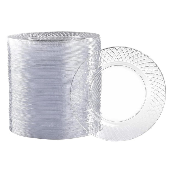 Prestee 100 Pack Clear Plastic Plates for Party - 6.25" Round Small Disposable Plates for Dessert, Appetizers, and Cakes - Heavy Duty Mini Dessert Plate Set for Weddings, Catering, and Events - image 1
