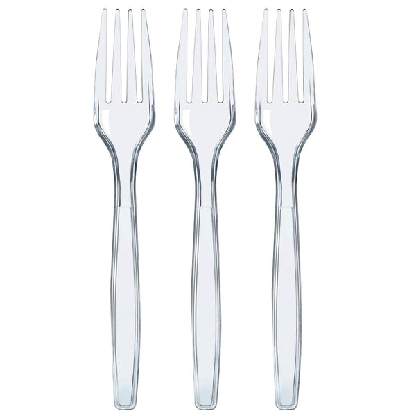Prestee 100 Count Plastic Forks - Heavy Duty Forks Disposable for Parties, Events, and Catering - Crystal Clear Silverware and Durable Plastic Utensils Flatware Set for Weddings and Celebrations - image 1