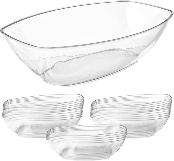 12 Pack Clear Oval Plastic Serving Bowls (64 Oz) - Disposable Dishes, Taco Bar Serve Set, Chip Bowls for Parties, Snack/Salad Containers, Prestee Candy/Party Bowl for Serving Food - image 1