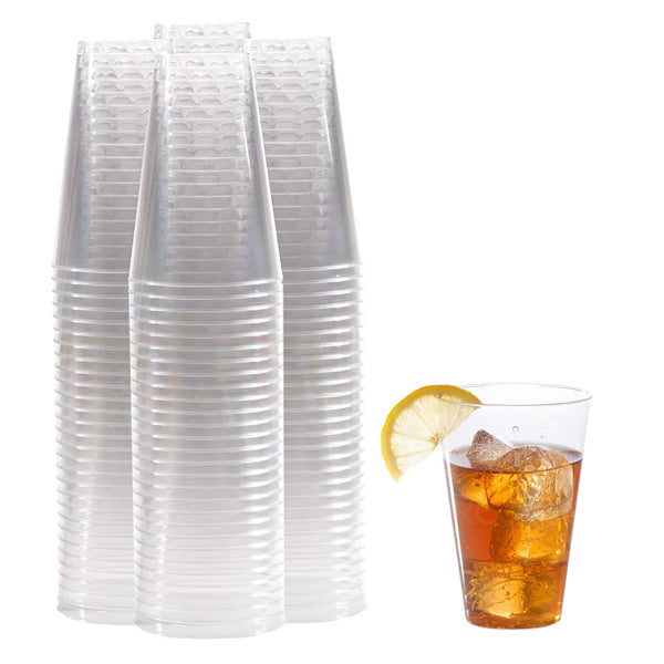 Prestee 100 Pack 14 oz Clear Plastic Cups - Versatile Plastic Wine Glasses Disposable for Cocktails, Water, Beer - Durable Cocktail Cups for Parties, Weddings, Holiday Events - Reusable or Disposable - image 1