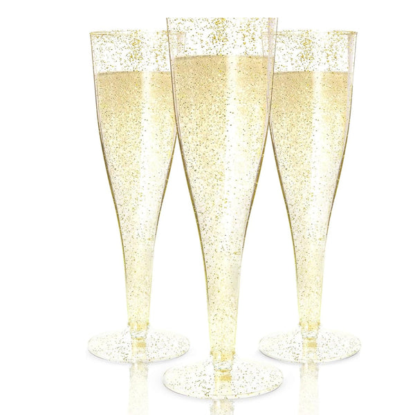 Prestee 24 Plastic Champagne Flutes - Gold Champagne Flutes Plastic - Gold Disposable Mimosa Flute - Party Supplies - Disposable Cocktail Glasses - Mimosa Bar, Wedding, Shower Party - image 1