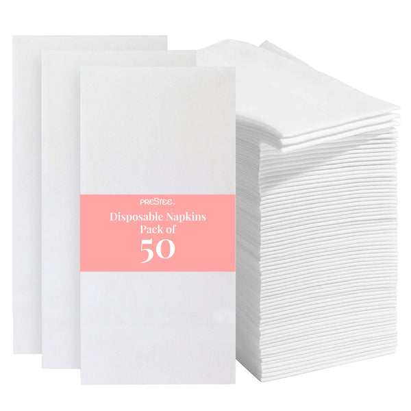 Prestee 50-Pack Paper Towels - 7.8 x 4.25 Inch Soft Linen Feel Paper Napkins - Durable and Absorbent Hand Towels for Bathroom - Disposable Table Napkins for Weddings, Dinners, Christmas, Thanksgiving - image 1