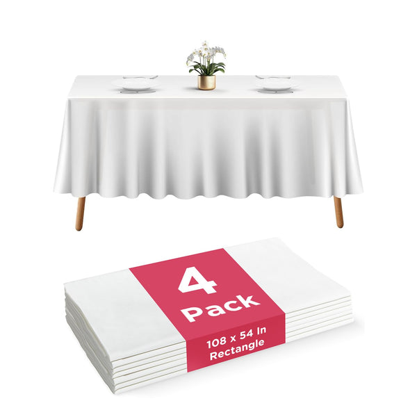 Prestee 4 Pack Plastic Table Cloth Disposable - 108" x 54" White Table Cloth Rectangle Table Cover - Heavy-Duty Waterproof Disposable Tablecloths for Weddings, Parties, BBQs, and Outdoor Dining Events - image 1