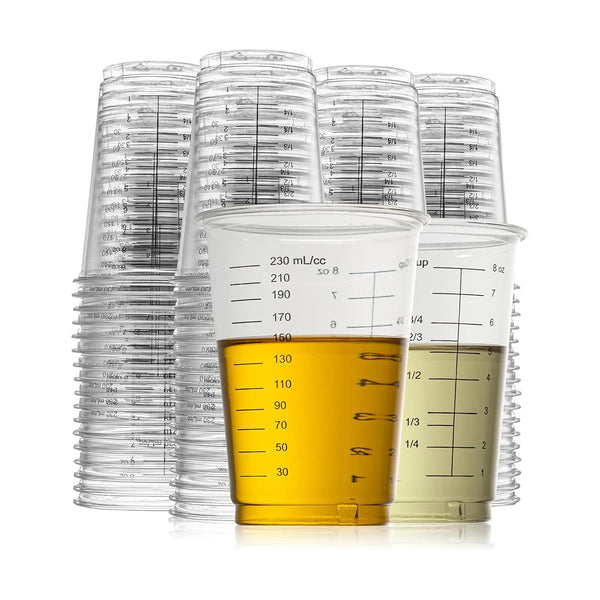 50 Disposable Measuring Cups - 8 Oz | Mixing Cup For Epoxy Resin | Plastic Liquid Dry Measuring Cups | Paint Mixing Cup | Baking Supplies | Baking Tools - image 1