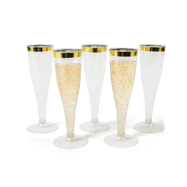 Prestee Set of 24 Plastic Champagne Flutes with Gold Rim - 4.5 oz - Shatterproof Disposable Glasses for Weddings, Cocktail Parties, and Outdoor Celebrations - image 1