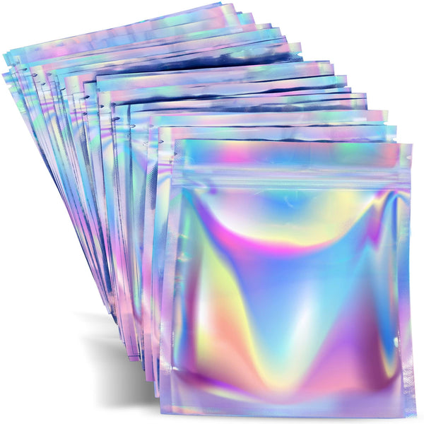 Prestee Small Mylar Bags 3x4 - 100 Pieces Holographic Resealable Food Storage, Smell Proof, Ideal for Candy, Coffee, and Small Business Packaging - Durable, Transparent and Square Sealable Bags - image 1