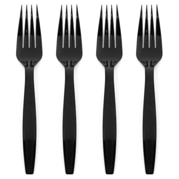 Prestee 100 Pack Black Plastic Silverware Forks - Heavy Duty Forks Disposable for Parties, Weddings, and Holidays - Elegant Heavyweight Cutlery and Flatware Set for Events and Celebrations - image 1