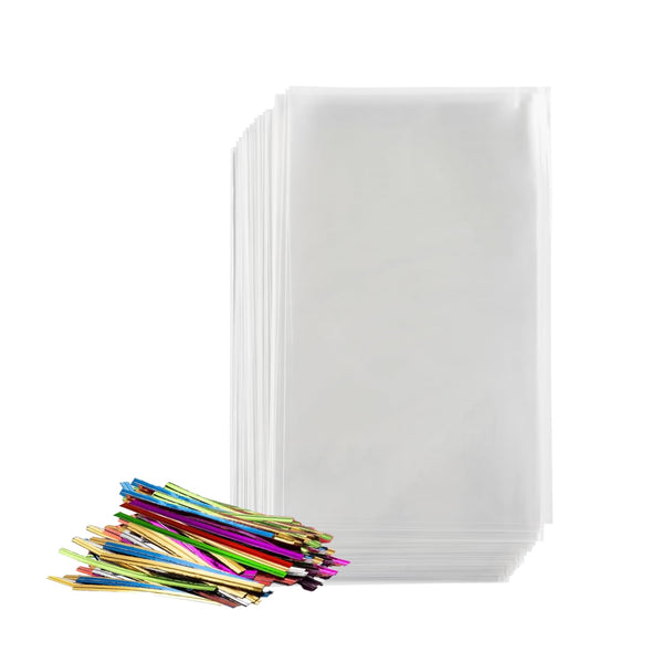 Prestee 200 Pack Clear Plastic Cellophane Bags Goodie Bags 3x4 with 4-Inch Twist Ties, Candy Bags, Cookie Bags, Favor Bags with Ties, Clear Gift Bags, Cellophane Bags (Pack of 200) - image 1